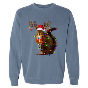 Funny Squirrel Christmas Tree Lights Reindeer Santa Hat Xmas Garment-Dyed Sweatshirt