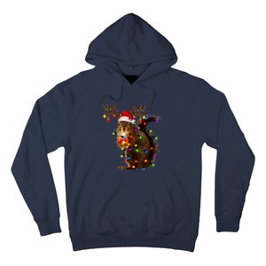 Funny Squirrel Christmas Tree Lights Reindeer Santa Hat Xmas Hoodie