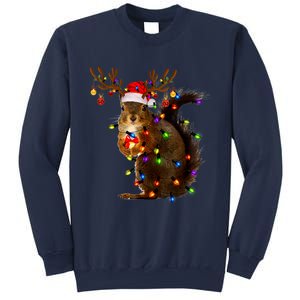 Funny Squirrel Christmas Tree Lights Reindeer Santa Hat Xmas Sweatshirt