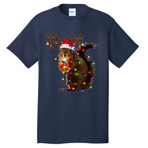 Funny Squirrel Christmas Tree Lights Reindeer Santa Hat Xmas Tall T-Shirt