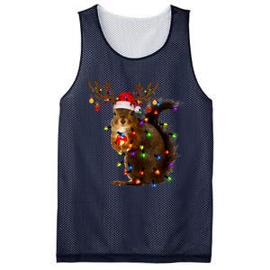 Funny Squirrel Christmas Tree Lights Reindeer Santa Hat Xmas Mesh Reversible Basketball Jersey Tank