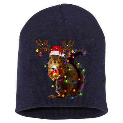 Funny Squirrel Christmas Tree Lights Reindeer Santa Hat Xmas Short Acrylic Beanie