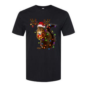 Funny Squirrel Christmas Tree Lights Reindeer Santa Hat Xmas Softstyle CVC T-Shirt