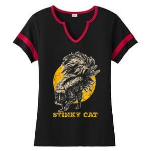 Funny Skunk Cat Ladies Halftime Notch Neck Tee