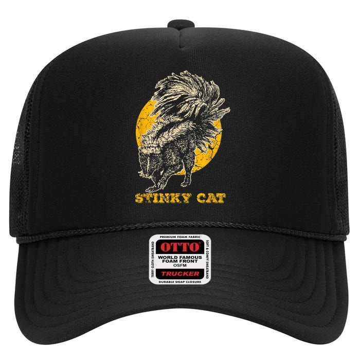 Funny Skunk Cat High Crown Mesh Back Trucker Hat