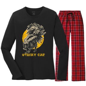 Funny Skunk Cat Women's Long Sleeve Flannel Pajama Set 