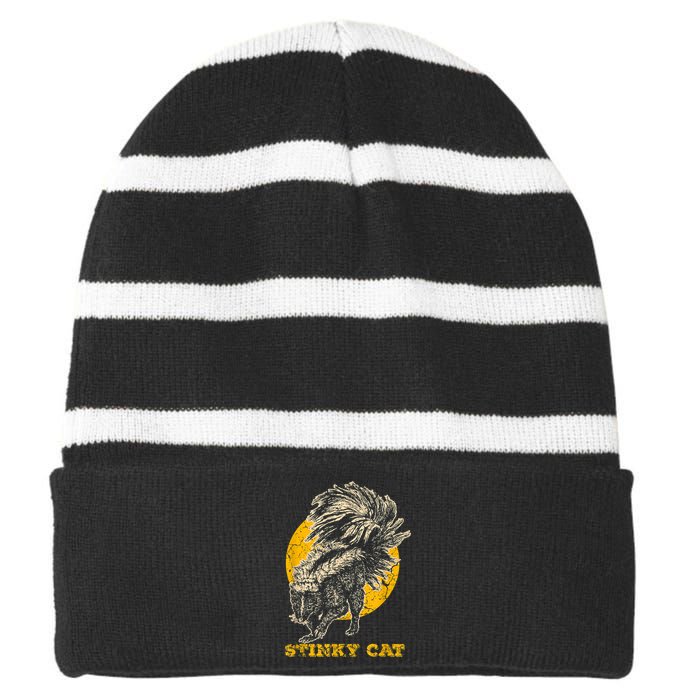 Funny Skunk Cat Striped Beanie with Solid Band