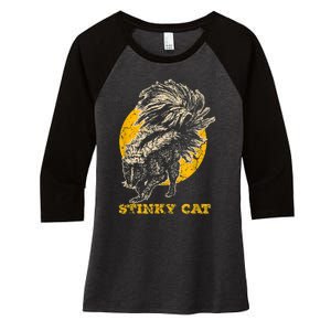 Funny Skunk Cat Women's Tri-Blend 3/4-Sleeve Raglan Shirt