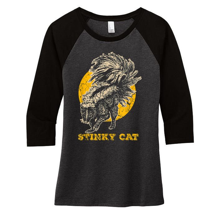 Funny Skunk Cat Women's Tri-Blend 3/4-Sleeve Raglan Shirt