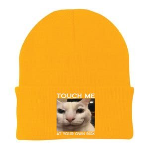 Funny Silly Cat Touch Me At Your Own Risk Sarcastic Saying Knit Cap Winter Beanie