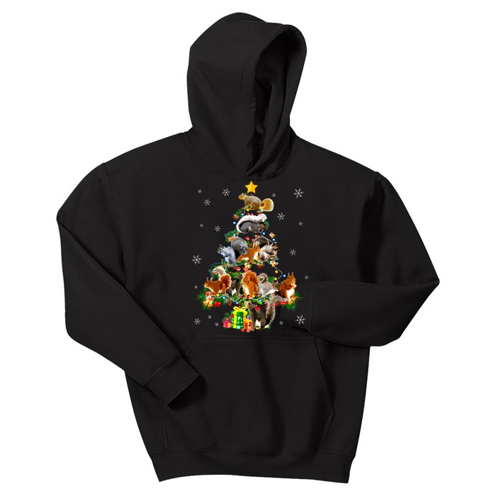 Funny Squirrel Christmas Tree Squirrel Lover Xmas Gifts Kids Hoodie