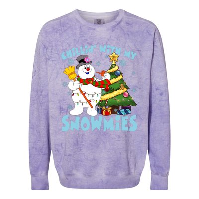 Frosty Snowman Chillin With My Snowmies Frosty Snowman Christmas Tree Colorblast Crewneck Sweatshirt