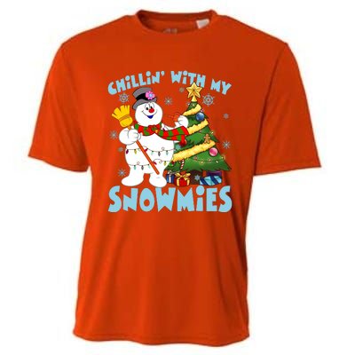 Frosty Snowman Chillin With My Snowmies Frosty Snowman Christmas Tree Cooling Performance Crew T-Shirt