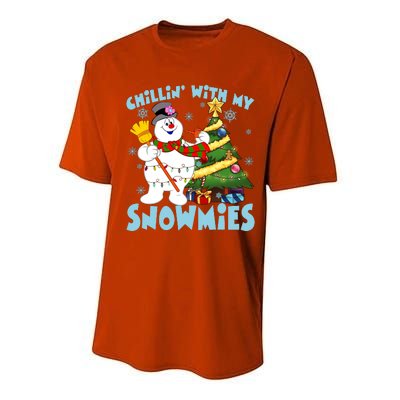 Frosty Snowman Chillin With My Snowmies Frosty Snowman Christmas Tree Performance Sprint T-Shirt