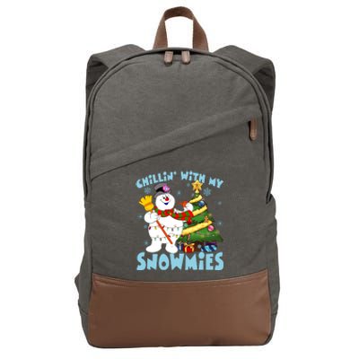 Frosty Snowman Chillin With My Snowmies Frosty Snowman Christmas Tree Cotton Canvas Backpack