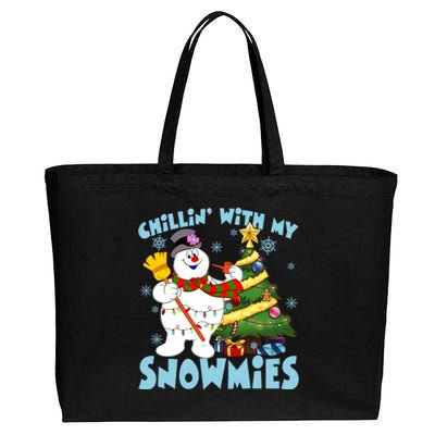 Frosty Snowman Chillin With My Snowmies Frosty Snowman Christmas Tree Cotton Canvas Jumbo Tote