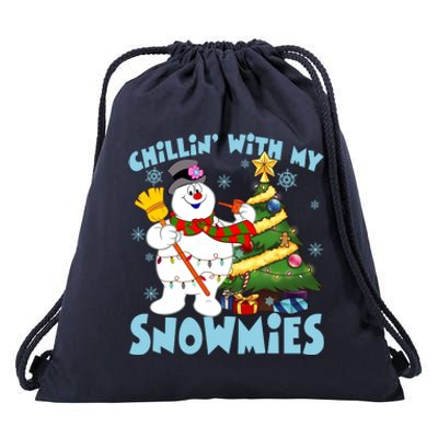 Frosty Snowman Chillin With My Snowmies Frosty Snowman Christmas Tree Drawstring Bag