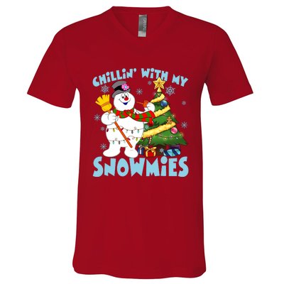 Frosty Snowman Chillin With My Snowmies Frosty Snowman Christmas Tree V-Neck T-Shirt