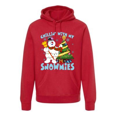 Frosty Snowman Chillin With My Snowmies Frosty Snowman Christmas Tree Premium Hoodie