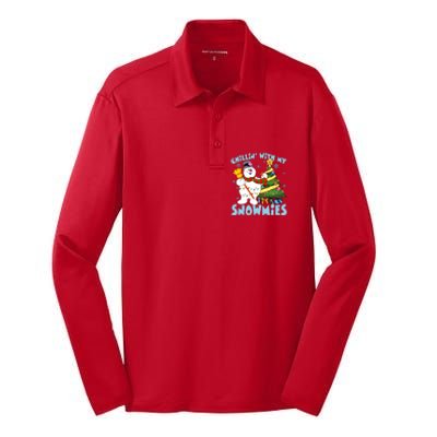 Frosty Snowman Chillin With My Snowmies Frosty Snowman Christmas Tree Silk Touch Performance Long Sleeve Polo