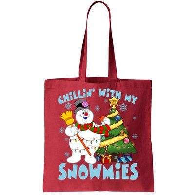 Frosty Snowman Chillin With My Snowmies Frosty Snowman Christmas Tree Tote Bag