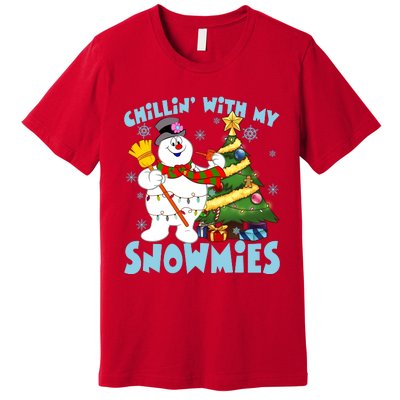 Frosty Snowman Chillin With My Snowmies Frosty Snowman Christmas Tree Premium T-Shirt