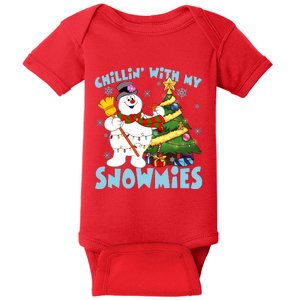 Frosty Snowman Chillin With My Snowmies Frosty Snowman Christmas Tree Baby Bodysuit