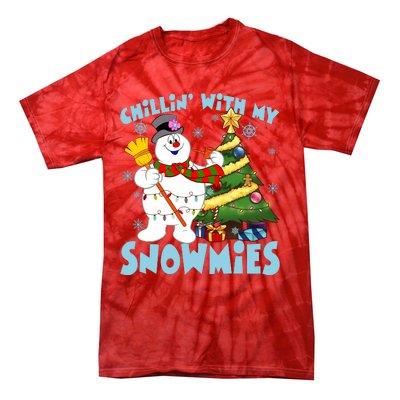 Frosty Snowman Chillin With My Snowmies Frosty Snowman Christmas Tree Tie-Dye T-Shirt