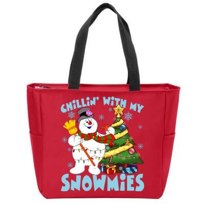 Frosty Snowman Chillin With My Snowmies Frosty Snowman Christmas Tree Zip Tote Bag