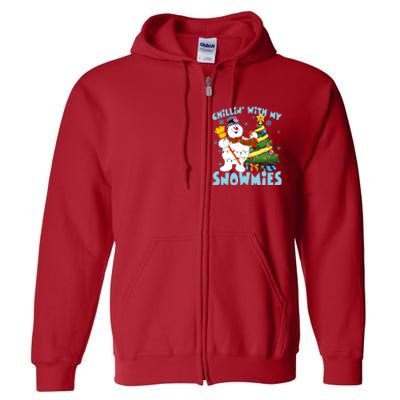 Frosty Snowman Chillin With My Snowmies Frosty Snowman Christmas Tree Full Zip Hoodie