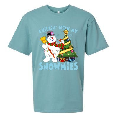 Frosty Snowman Chillin With My Snowmies Frosty Snowman Christmas Tree Sueded Cloud Jersey T-Shirt