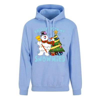 Frosty Snowman Chillin With My Snowmies Frosty Snowman Christmas Tree Unisex Surf Hoodie