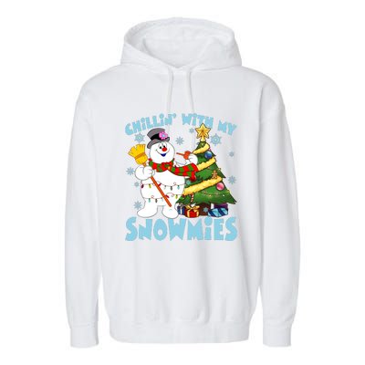 Frosty Snowman Chillin With My Snowmies Frosty Snowman Christmas Tree Garment-Dyed Fleece Hoodie