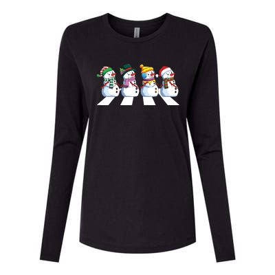 Funny Snowman Crossing Road Crosswalk Snowmies Christmas Kids Womens Cotton Relaxed Long Sleeve T-Shirt