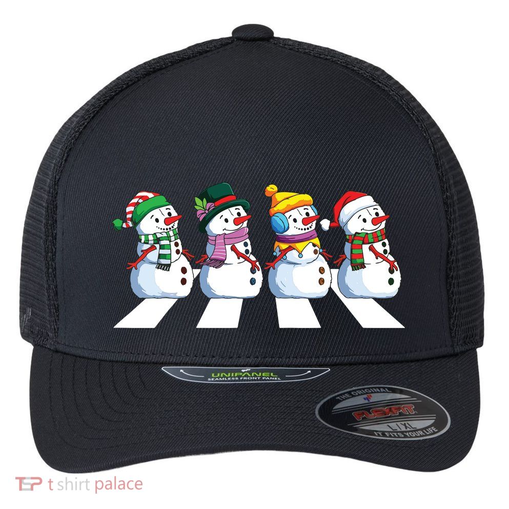 Funny Snowman Crossing Road Crosswalk Snowmies Christmas Kids Flexfit Unipanel Trucker Cap