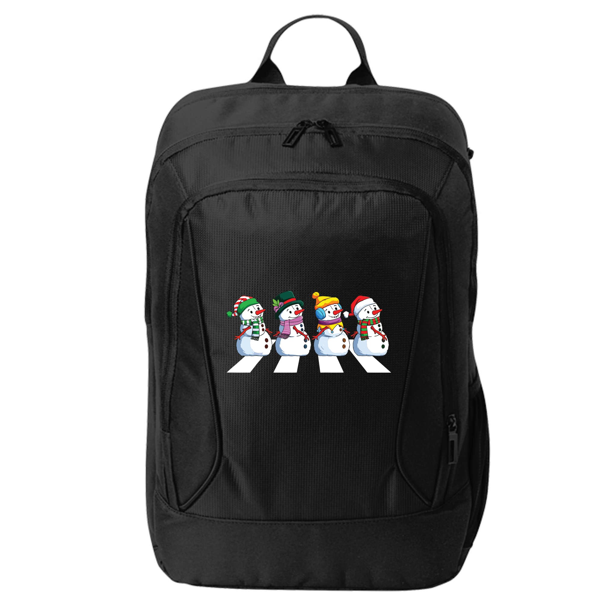 Funny Snowman Crossing Road Crosswalk Snowmies Christmas Kids City Backpack