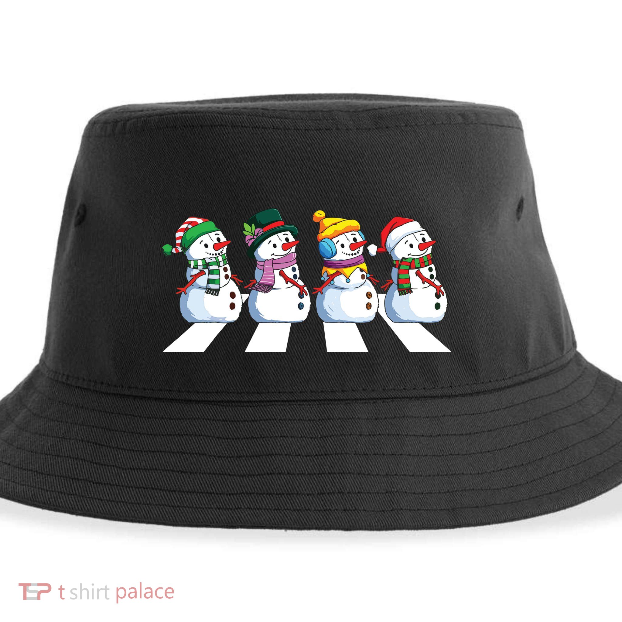 Funny Snowman Crossing Road Crosswalk Snowmies Christmas Kids Sustainable Bucket Hat