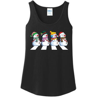 Funny Snowman Crossing Road Crosswalk Snowmies Christmas Kids Ladies Essential Tank