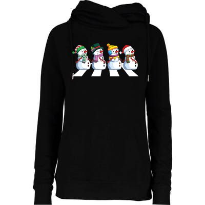 Funny Snowman Crossing Road Crosswalk Snowmies Christmas Kids Womens Funnel Neck Pullover Hood