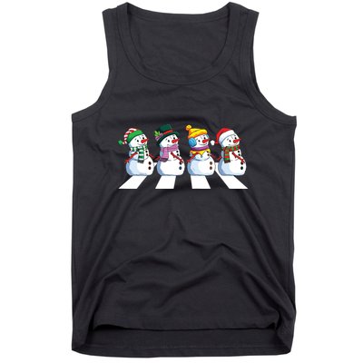 Funny Snowman Crossing Road Crosswalk Snowmies Christmas Kids Tank Top