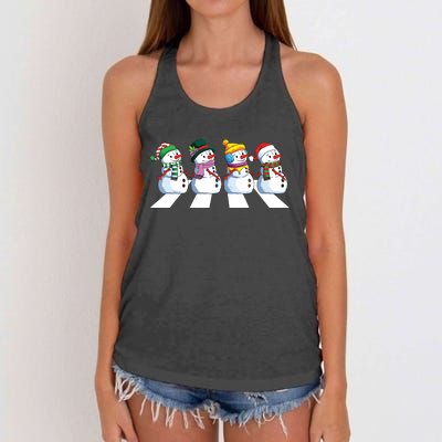 Funny Snowman Crossing Road Crosswalk Snowmies Christmas Kids Women's Knotted Racerback Tank