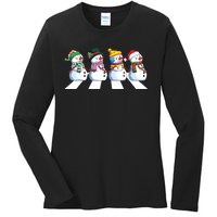 Funny Snowman Crossing Road Crosswalk Snowmies Christmas Kids Ladies Long Sleeve Shirt