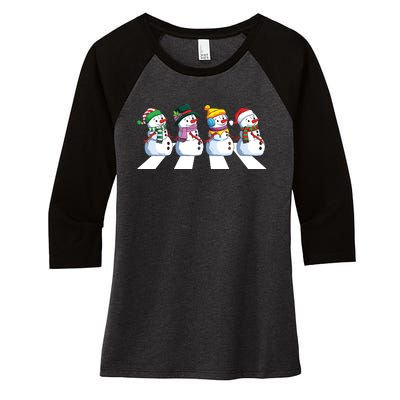 Funny Snowman Crossing Road Crosswalk Snowmies Christmas Kids Women's Tri-Blend 3/4-Sleeve Raglan Shirt