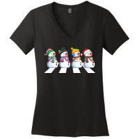 Funny Snowman Crossing Road Crosswalk Snowmies Christmas Kids Women's V-Neck T-Shirt