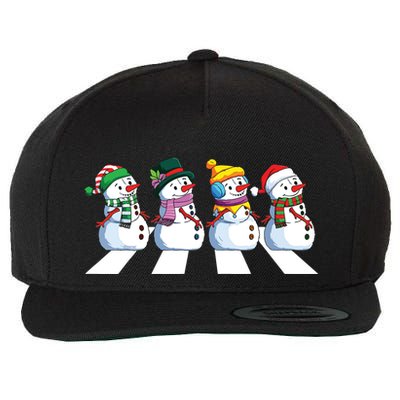 Funny Snowman Crossing Road Crosswalk Snowmies Christmas Kids Wool Snapback Cap