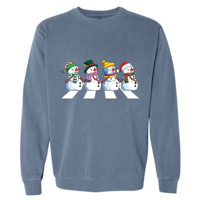 Funny Snowman Crossing Road Crosswalk Snowmies Christmas Kids Garment-Dyed Sweatshirt