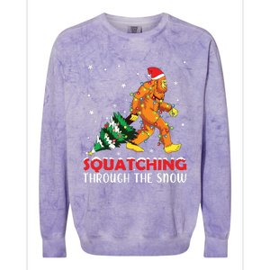 Funny Sasquatch Christmas Squatching Bigfoot Xmas Tree Light Colorblast Crewneck Sweatshirt