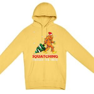 Funny Sasquatch Christmas Squatching Bigfoot Xmas Tree Light Premium Pullover Hoodie