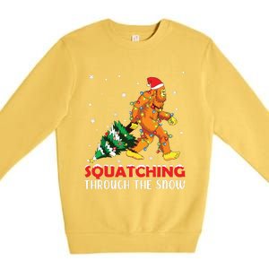 Funny Sasquatch Christmas Squatching Bigfoot Xmas Tree Light Premium Crewneck Sweatshirt