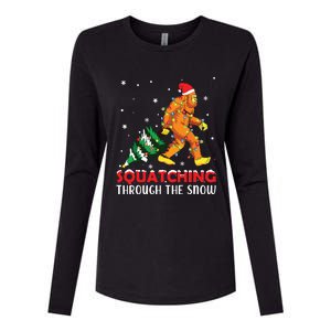 Funny Sasquatch Christmas Squatching Bigfoot Xmas Tree Light Womens Cotton Relaxed Long Sleeve T-Shirt